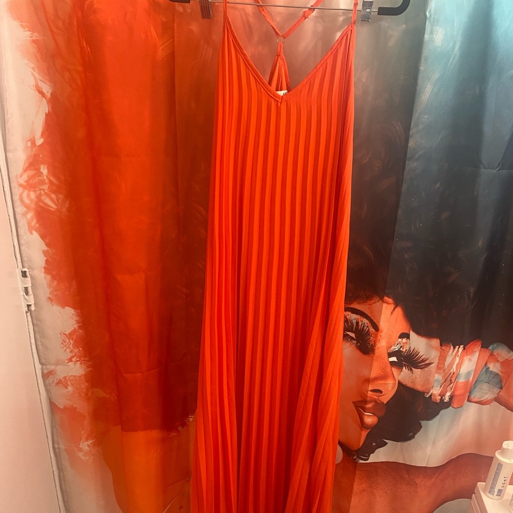 Orange Pleated Maci Dress